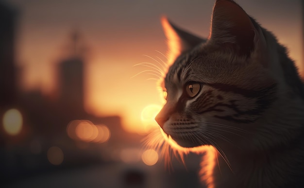 Un gatto che guarda il tramonto