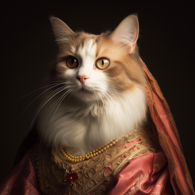 Un gatto che indossa un vestito che dice "la parola regina"