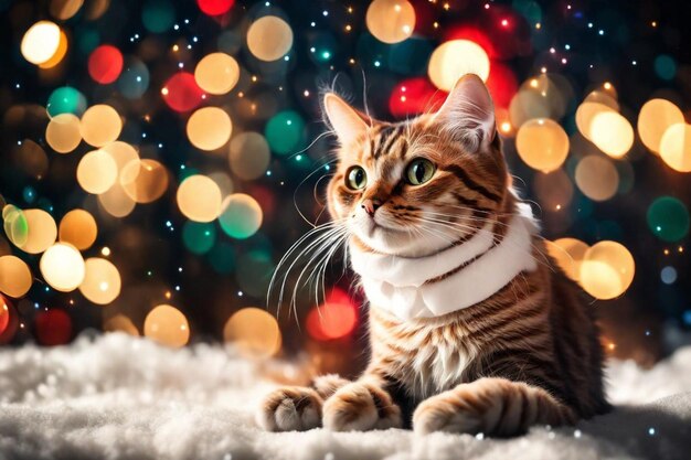 un gatto che indossa una sciarpa che dice un biglietto di Natale