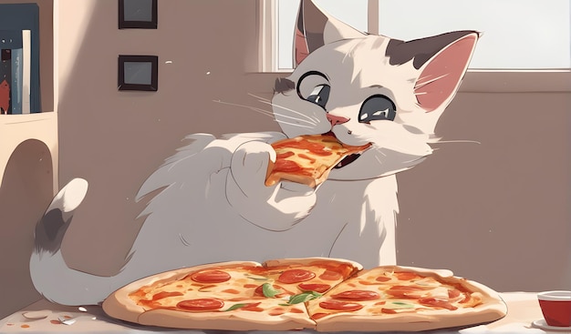 Un gatto che mangia la pizza Ai Generative