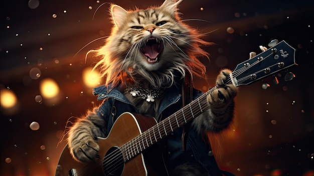 un gatto che suona la chitarra con una chitarra