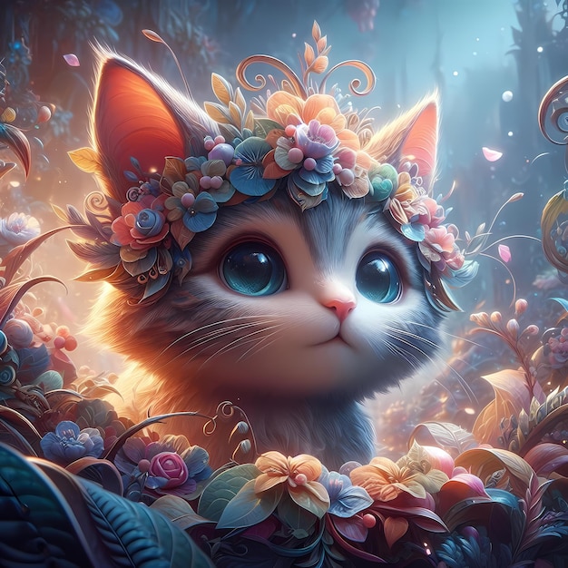 un gatto con dei fiori