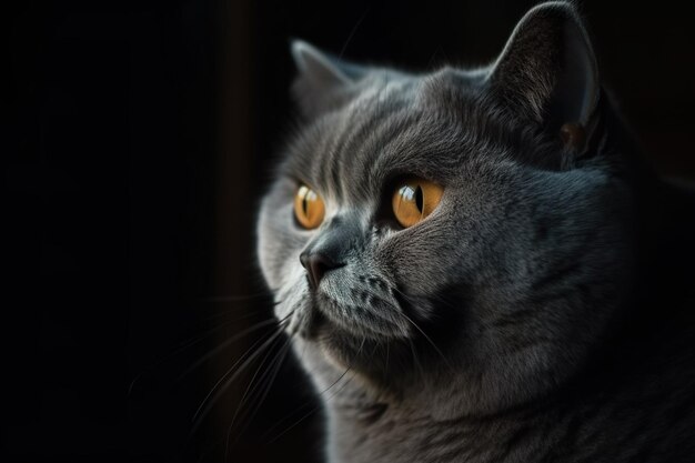 Un gatto con gli occhi arancioni sta guardando la telecamera.