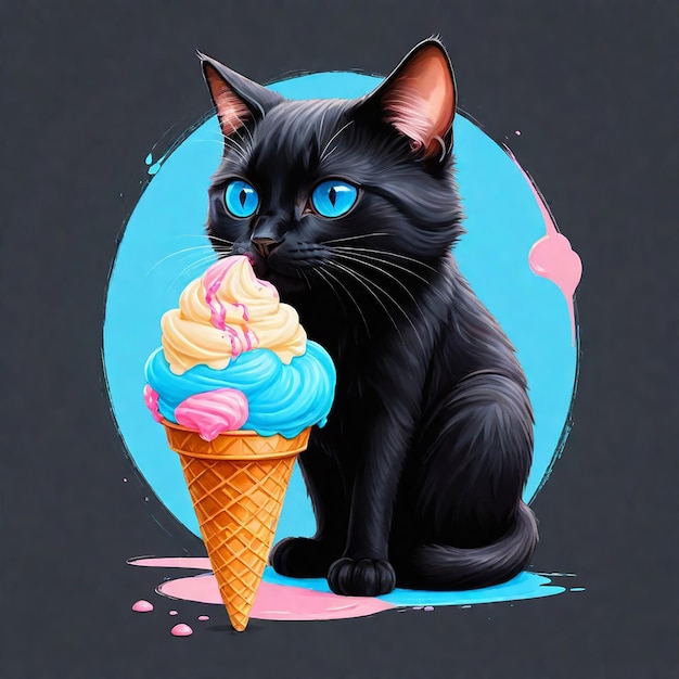 un gatto con gli occhi blu si siede in un cono di gelato