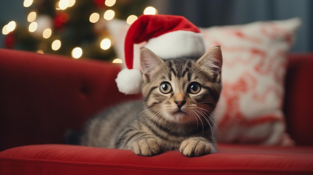 Un gatto con il cappello di Babbo Natale