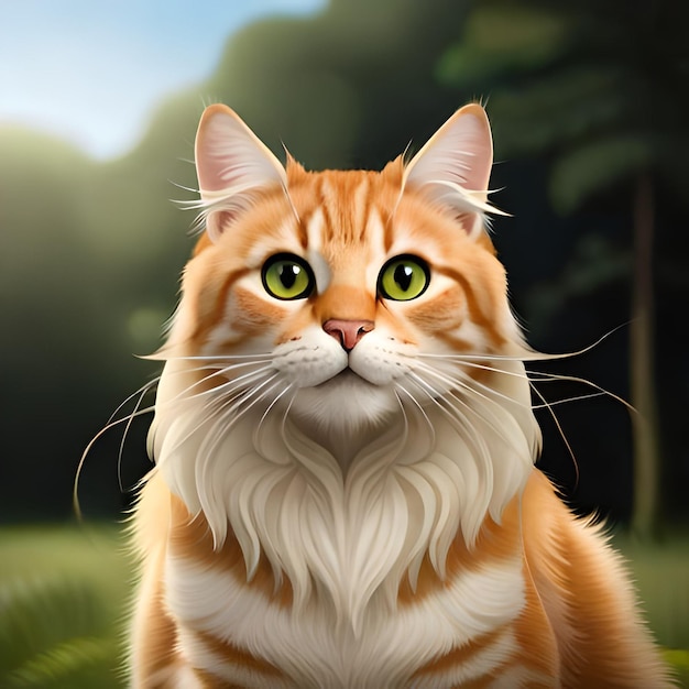 Un gatto con il collo lungo e gli occhi verdi è seduto in un campo.