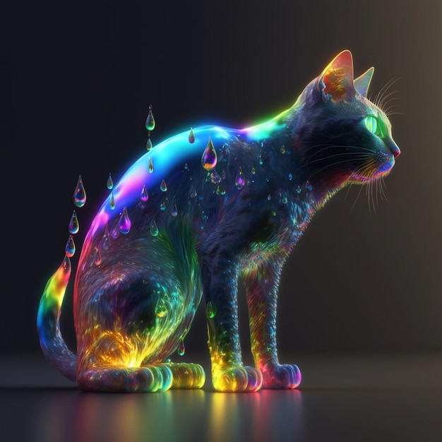 Un gatto con il dorso color arcobaleno e il dorso.