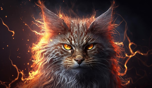 Un gatto con il fuoco sul muso