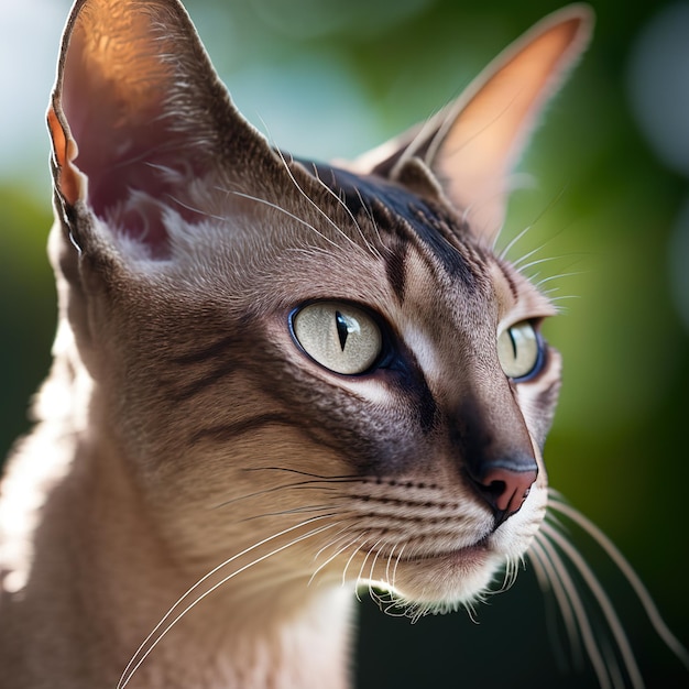 Un gatto con il naso nero e i baffi bianchi.