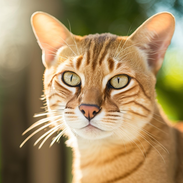 Un gatto con la faccia gialla e gli occhi verdi