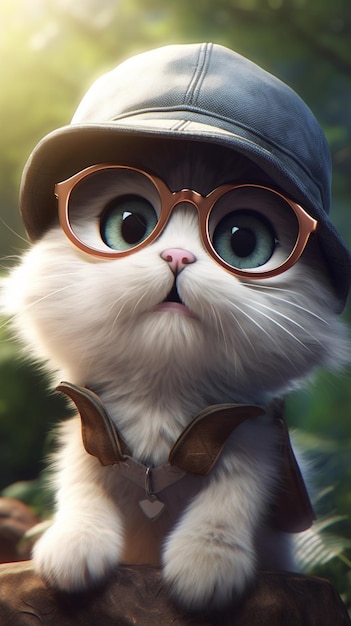 Un gatto con occhiali e cappello