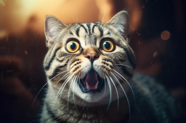 Un gatto con un'espressione sorpresa sul viso