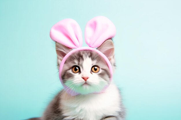 Un gatto con un fiocco rosa sulla testa