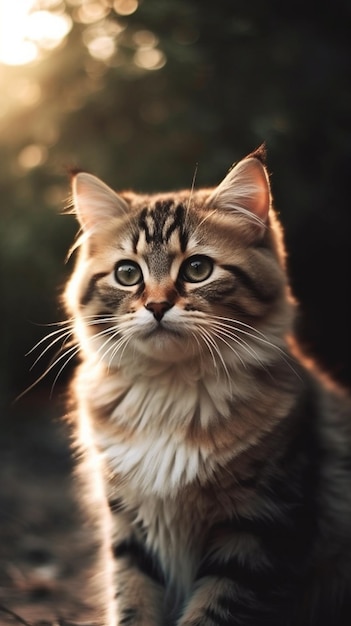 Un gatto con una lunga coda e una faccia in bianco e nero.