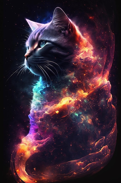 Un gatto con uno sfondo di nebulosa