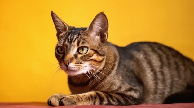 Un gatto con uno sfondo giallo