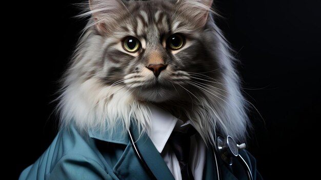 un gatto con uno stetoscopio al collo