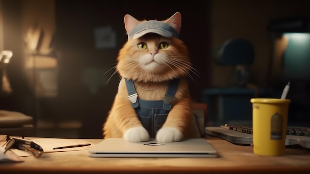Un gatto di nome gatto è su una scrivania in una scena del film gatto.