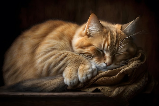 Un gatto dorme su una coperta con gli occhi chiusi.