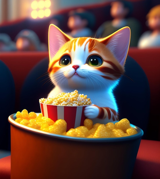 Un gatto è seduto davanti a un cinema a guardare un film.