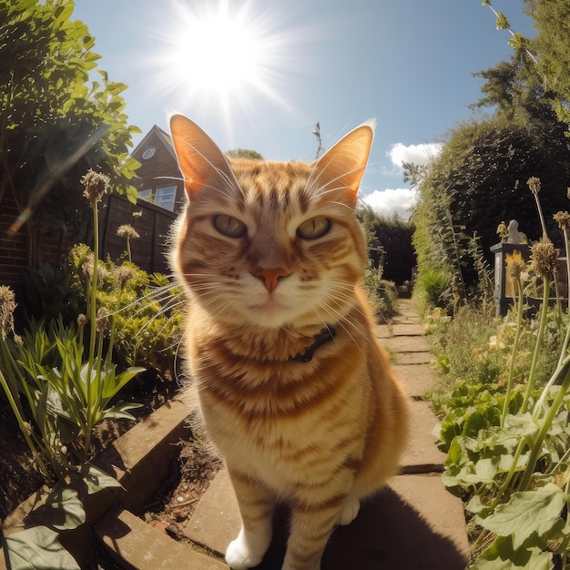 Un gatto è seduto su una panchina al sole