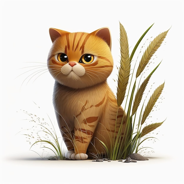 Un gatto è seduto sull'erba e il gatto sta guardando la telecamera.