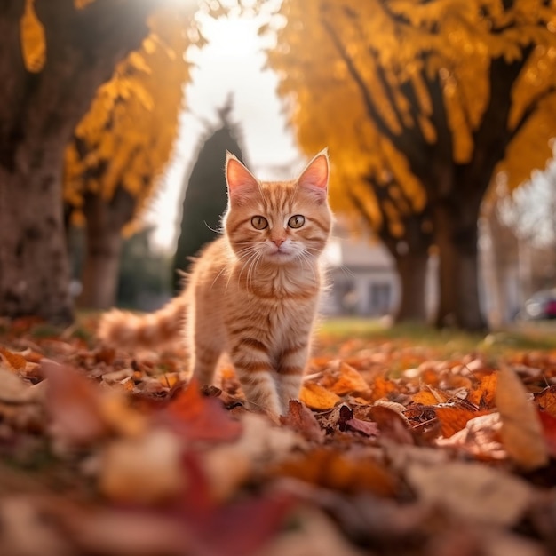 un gatto è seduto tra le foglie di un albero.