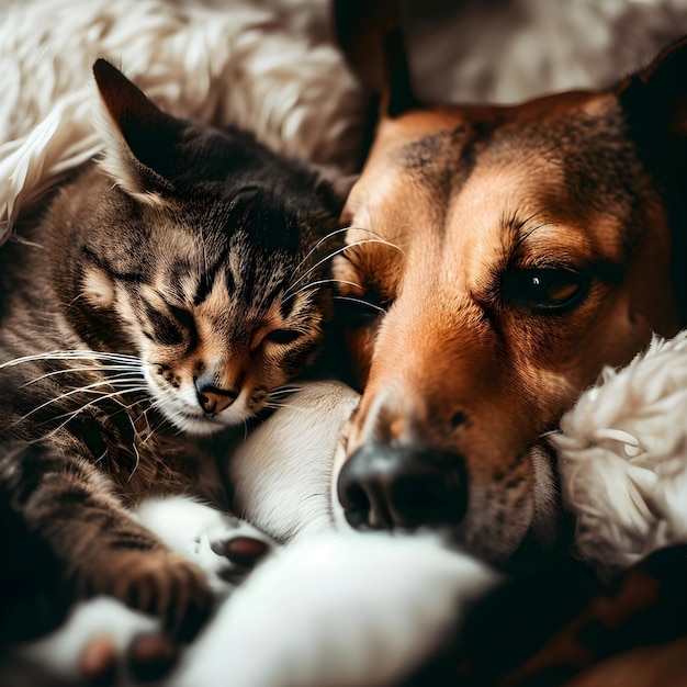 un gatto e un gatto stanno sdraiati su una coperta.