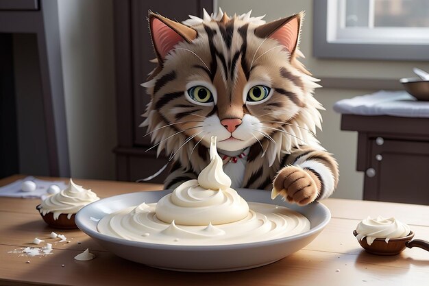 Un gatto giocoso che sbatte le zampe a Frosting con delizia