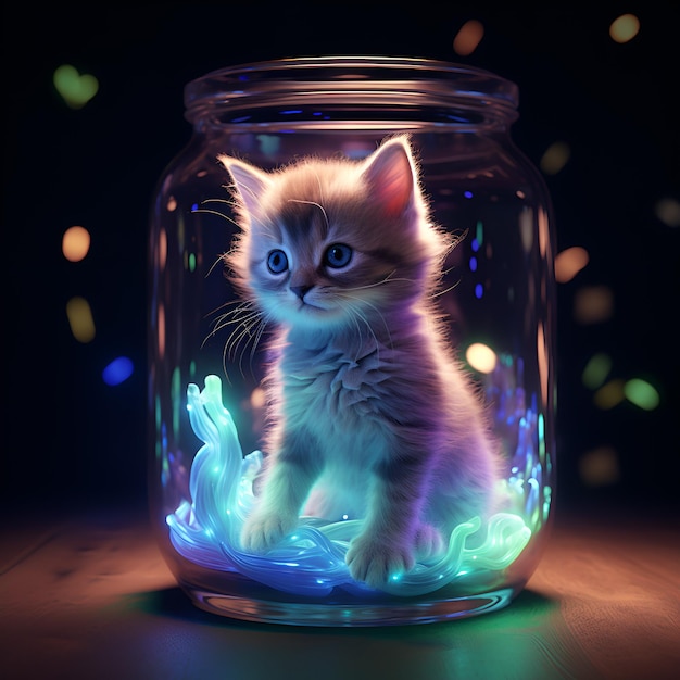 un gatto in un barattolo pieno di stelle e luce Generative Ai