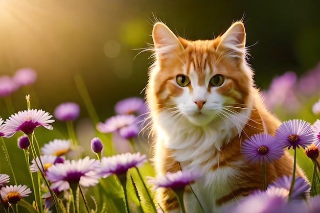 Un gatto in un campo di fiori