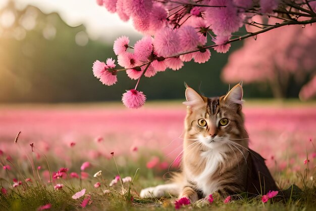 Un gatto in un campo di fiori