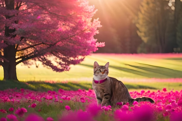 Un gatto in un campo di fiori