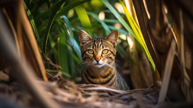 Un gatto in un cespuglio