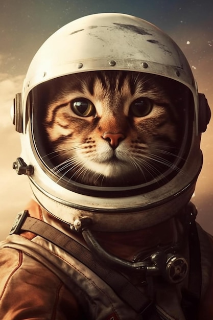 Un gatto in una tuta spaziale con sopra una tuta spaziale.