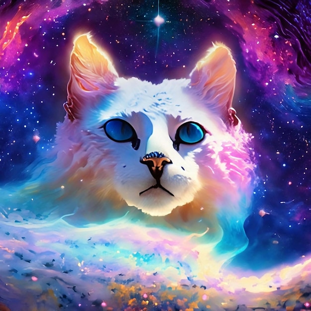 un gatto nella nebulosa spaziale con sfondo luminoso dell'universo della galassia