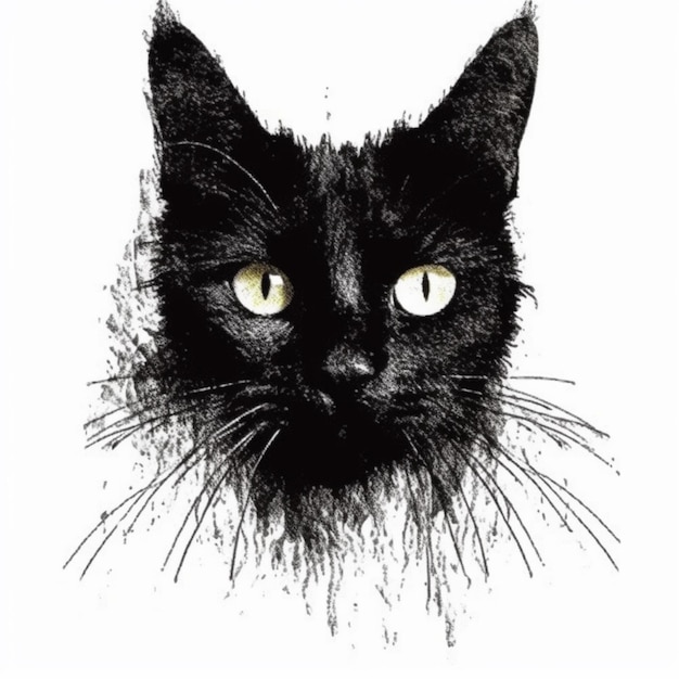 Un gatto nero con gli occhi gialli è mostrato in questo disegno artistico generativo ai