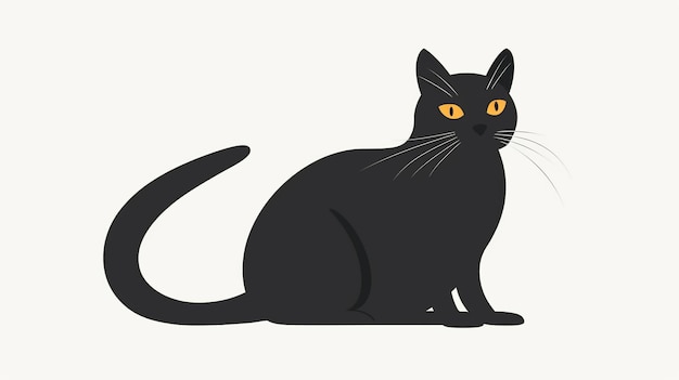 un gatto nero con gli occhi gialli si siede su uno sfondo grigio