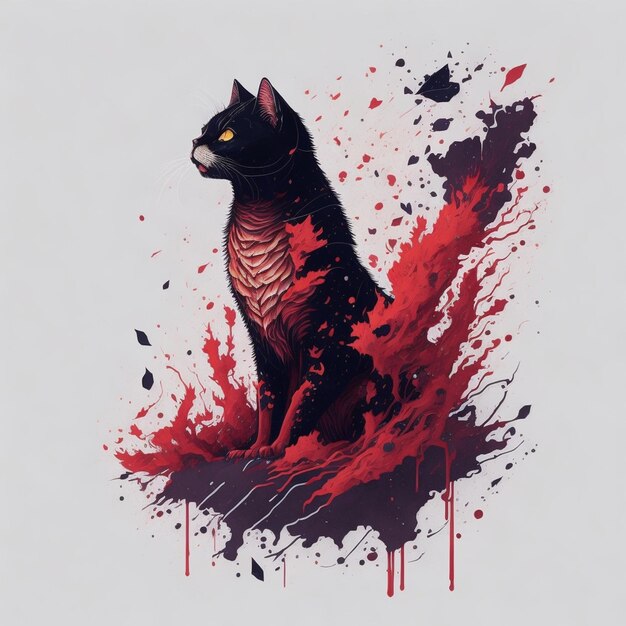 Un gatto nero con uno sfondo rosso e la parola gatto sopra.