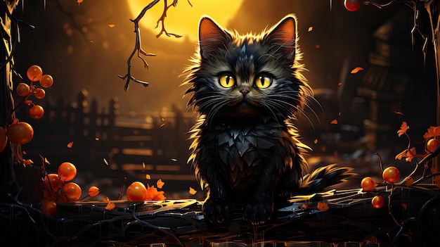 Un gatto nero in una buia notte di Halloween
