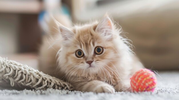 Un gatto persiano carino che gioca.