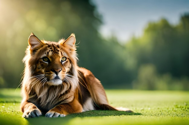 Un gatto sdraiato sull'erba