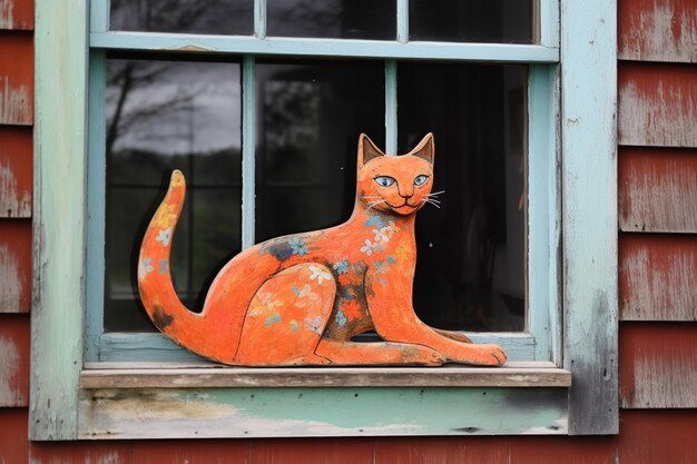 Un gatto si siede sul davanzale di una finestra in giardino.