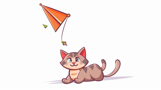 un gatto sta giocando con un aquilone su uno sfondo bianco