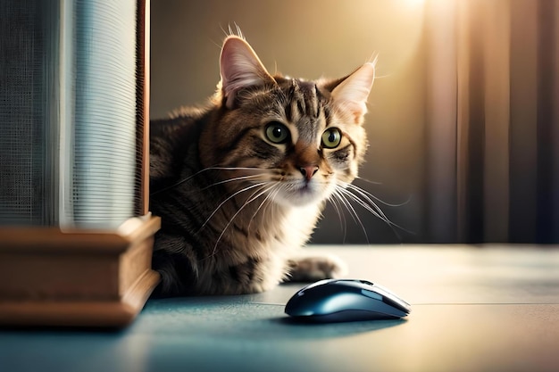 Un gatto sta guardando il mouse di un computer.