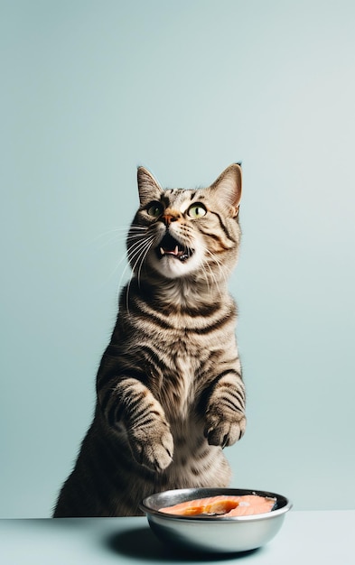 Un gatto sta mangiando cibo da una ciotola