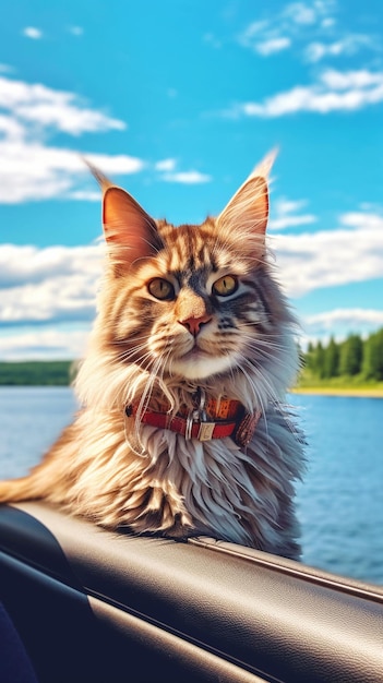 Un gatto su una barca che guarda l'acqua