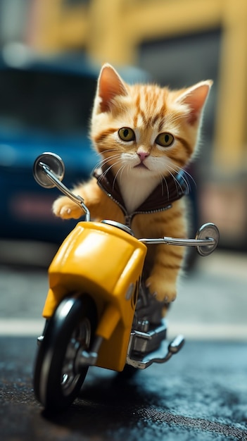 Un gatto su una moto indossa una giacca.