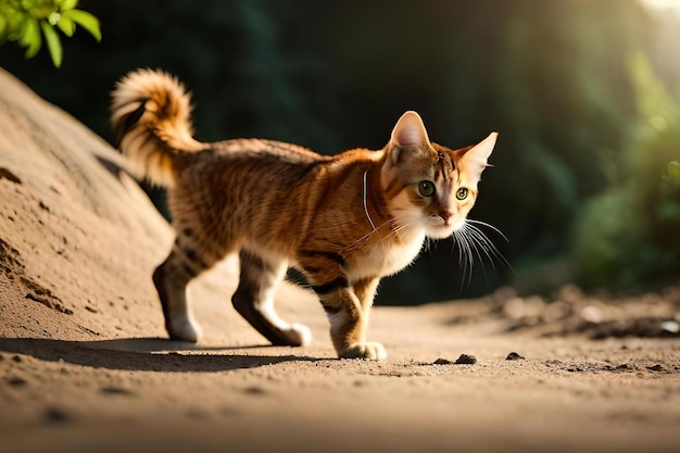 Un gatto su una spiaggia