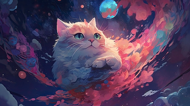Un gatto su uno sfondo spaziale